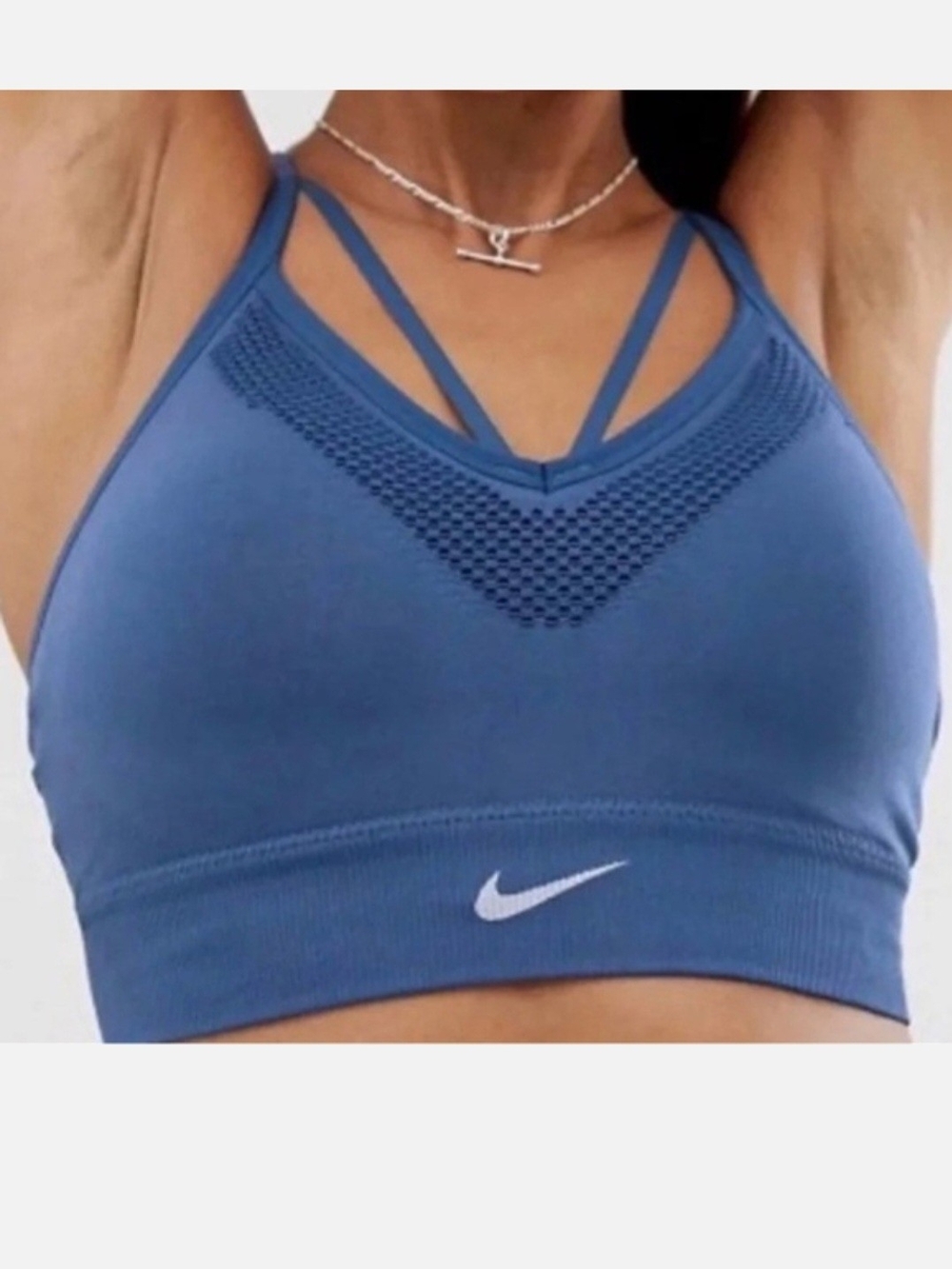Nike Women's Blue Mesh-Detail Double-Strap Sports Bra Medium